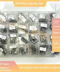 200 Piece Spring Set Kit With 40 Size Variations for Mechanical Equipment in labeled plastic compartments