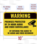 Top Shelf Video Audio Surveillance Warning Sign, 7x10 inch 60 Mil Aluminum with pre-drilled holes for easy mounting.