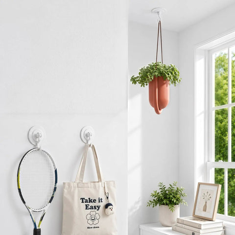 Heavy Duty Adhesive Swivel Hooks Four Pack No Drill Rotating Wall Mounts For Living Room Lights Indoor Plants Wind Chimes Effortless Breezy Hangin Setup To Level Up Your Personal Space with hanging planter and decor.