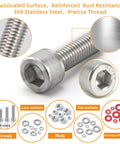 Close-up of 304 stainless steel socket head cap screw from Metric Nuts And Bolts Kit With 1415 Pieces For M2 To M5 Sizes.