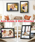 10.1 Inch WiFi Digital Photo Frame with 1280x800 HD IPS Touch Screen Auto Rotate Wall Mountable Easy Setup displayed in living room.