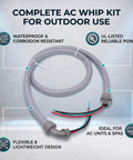 Straight Up Heavy Duty Electrical AC Whip Kit With Six Feet Liquid Tight Conduit And Pre Wired Eight Gauge Copper Conductors For A Plug And Play Setup That Kills Measuring Errors On Big Jobsites. Flexible outdoor AC whip kit with conduit and copper conductors.