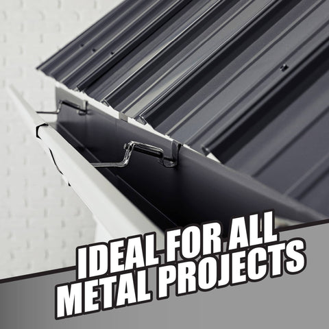 WeatherMaster Metal Roof Sealant Silver Premium Polymer Caulk applied on aluminum metal roof for waterproofing DIY repair