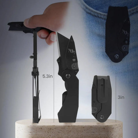 Six Pack Folding Utility Knife Set With Quick Change Box Cutter Belt Clip Replacement Blades Portable DIY Construction Tool For Outdoor And Warehouse Use Black, 5.3in