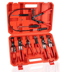 9 Piece Hose Clamp Pliers Set Long Reach Tool Kit For Water Hoses And Radiator in orange carry case with tools visible