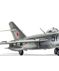 MiG-17F Fresco World War II Airplane Model Kit Gift Set 1 to 72 scale plastic plane front view displaying painted details and decals