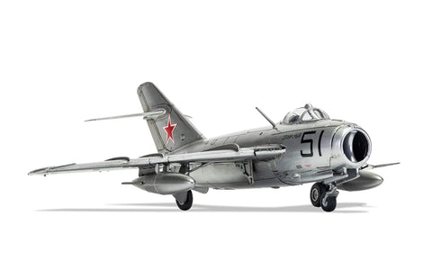 MiG-17F Fresco World War II Airplane Model Kit Gift Set 1 to 72 scale plastic plane front view displaying painted details and decals