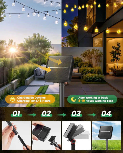 Outdoor 60 LED Globe String Lights Solar Powered 36 Ft with 8 Lighting Modes Waterproof for Patio Garden Yard Porch Weddings