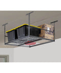 Heavy Duty Steel Ceiling Storage Rack With Wire Deck 47W X 28H X 47D Silver Vein Finish holding boxes and bins overhead.