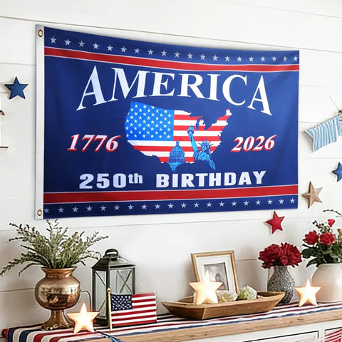 Double Sided 3 By 5 Ft All American Flag Decor For Indoor Outdoor Patriotic Fourth Of July 250th Anniversary Red White And Blue Flag