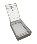 Premium Stainless Steel Parts Washing Basket For Tiny Hardware Top Shelf Perforated Cleaning Rack with open lid showing internal structure.