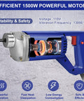 Cutaway of Powerful 1500W Handheld Concrete Vibrator With 15000 VPM, showing internal components, blue design, ergonomic handle