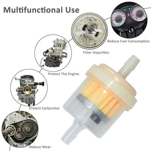 Magnetic Gas Inline Fuel Filter Three Sixteenth Inch Universal Fit For Motorcycle ATV Quad Go Kart shown with multifunctional features