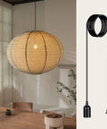 20 Inch Natural Linen Plug In Pendant Light With 16 Foot Cord And E26 Socket Renter Friendly No Sweat Setup in a dining space.