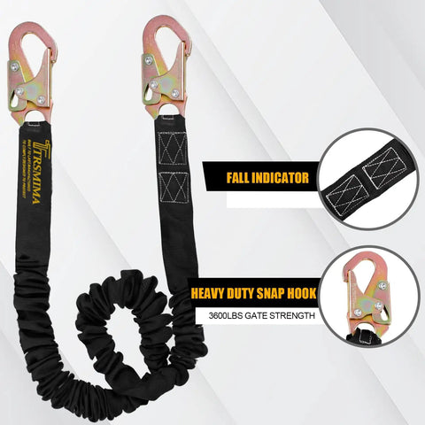 Retractable Safety Harness Lanyard For Fall Protection And Climbing, 6 Ft Tree Strap with Dual Snap Hook