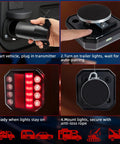 LAMPEASE wireless trailer light kit with magnetic mount; rechargeable red LED brake/turn/reverse lights installation collage