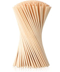 One Hundred Pack Premium Natural Wood Dowel Rods One Eighth By Six Inches Ultra Smooth Round Craft Sticks stacked in a bundle.