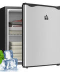 Keep Your Stash Ice Cold With This Sick 1.1 Cu Ft Countertop Freezer with open door revealing storage for meats and snacks.