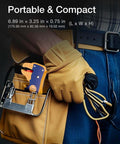 Person holding 2 In 1 Quick Strip Wire Stripper And Cutter For 14 To 24 AWG, stored in tool belt, compact and portable