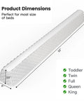 Product dimensions of Rock Solid Toddler Bed Guard Rails And Foam Bumpers For Kid Safety Non Slip Base, 52x6x5.5 inches.