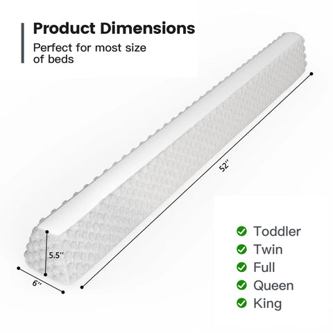 Product dimensions of Rock Solid Toddler Bed Guard Rails And Foam Bumpers For Kid Safety Non Slip Base, 52x6x5.5 inches.