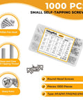 1000 Piece Rust Resistant Carbon Steel Mini Screw Kit With Phillips Pan Heads For Electronics Repair And Gadget Fixes M1.6 To M3 with organized box.
