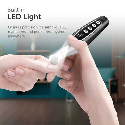 Hella Smooth Cordless Nail File Drill And Thick Toenail Grinder Professional Manicure Pedicure Kit with LED light for precision use.