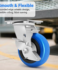 5 Inch Heavy Duty Caster Set Of Four With 3500 Lbs Industrial Grade Capacity And Upgraded Thickened Bracket Smooth Rolling Wheels For Cart Bases Two Brakes And Two Rigid Castors Ideal For Warehouses Workshops And Industrial Use caster with blue wheel and brake installed on cart