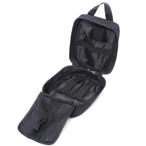 Open black Molle Pouch Tactical First Aid Bag With Rip Away EMT Medical Organizer 600D Nylon Water Resistant Multipocket Pouch