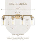 4 Light Vanity Light Wall Sconce In Champagne Bronze Finish With Clear Glass Lampshades, dimensions 27.5 x 10.75 inches