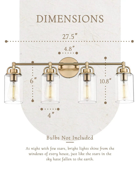 4 Light Vanity Light Wall Sconce In Champagne Bronze Finish With Clear Glass Lampshades, dimensions 27.5 x 10.75 inches
