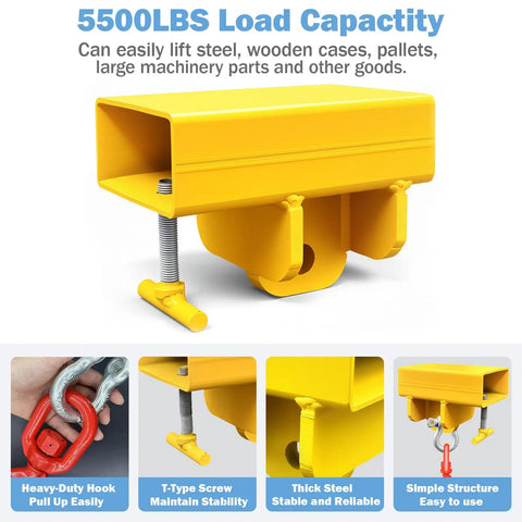 Heavy Duty Forklift Lifting Hook Attachment With 5500 Lbs Capacity, Single Fork Mobile Crane Hoist Builds Ultimate Workhorse For Rigging And Tough Jobs, Rugged Steel Build With Swivel Hook And Easy T-Screw Lock