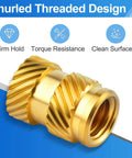 400 Pcs Brass Heat Set Threaded Inserts Kit For Plastic And 3D Printing, M2 To M6 Knurled Female Threaded Nuts close-up view