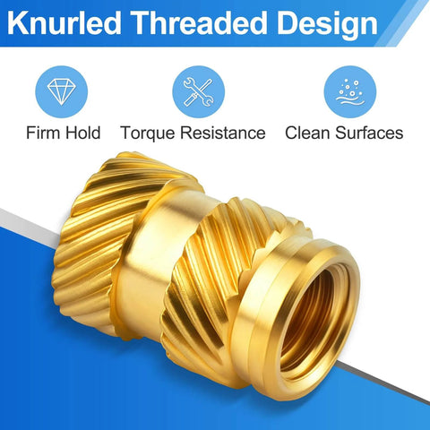 400 Pcs Brass Heat Set Threaded Inserts Kit For Plastic And 3D Printing, M2 To M6 Knurled Female Threaded Nuts close-up view