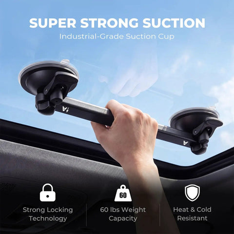Heavy Duty Rock Solid Ultra Suction Cup Mount For Starlink Mini Dish Anti Shake Stability Rapid Install No Assembly Required For Car RV Boat Windshield Or Sunroof, showing strong suction mechanism on a sunroof.