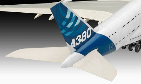 Tail view of Beginner Friendly 1 to 288 Scale Airbus A380 Plastic Model Kit With Textured Surfaces and Engravings 47 Parts White