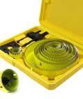 Pro Level 13 Piece Hole Saw Set With Arbor And Twist Drill Bits Built Tough From Heat Treated Carbon Steel Heavy Duty Cutter for wood and drywall.