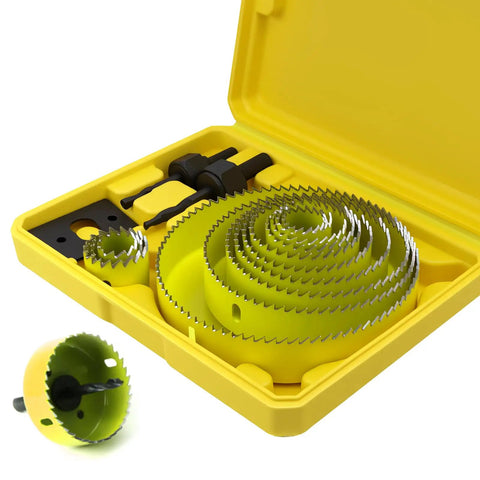 Pro Level 13 Piece Hole Saw Set With Arbor And Twist Drill Bits Built Tough From Heat Treated Carbon Steel Heavy Duty Cutter for wood and drywall.
