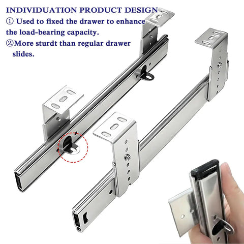 Under Desk Keyboard Tray Slides With Ball Bearing Runners 30cm 35cm 40cm Heavy Duty Extendable Rails shown in steel close-up