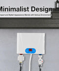 Instant Hot Water Heater Tankless 5.5Kw Electric On Demand Unit Featuring Touchscreen Control And Rust Proof Stainless Steel Body mounted on the wall.