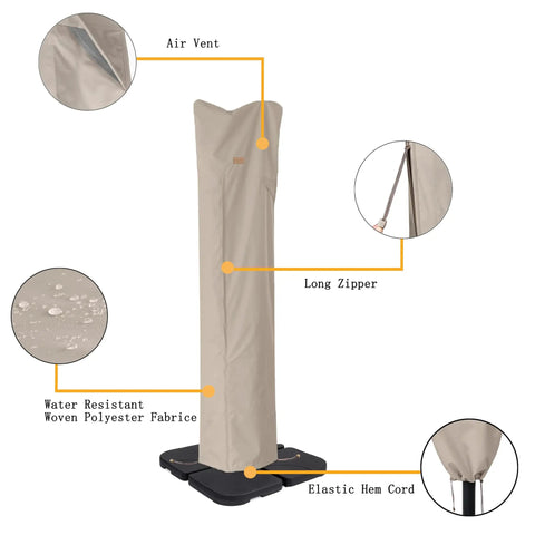 9 to 13 Ft Patio Umbrella Cover for Offset Cantilever and Straight Pole Parasols, PU polyester, long zipper, air vent, elastic hem cord