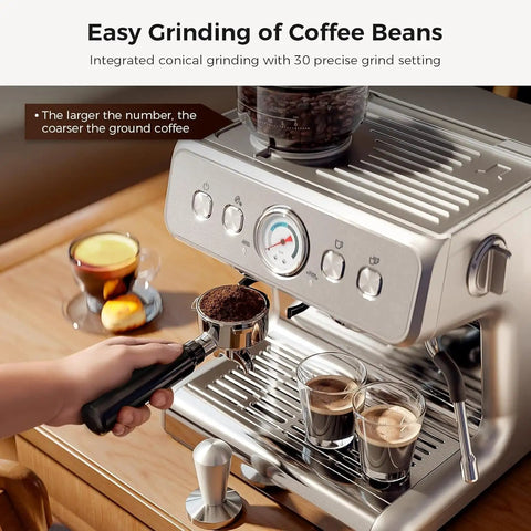 All In One Espresso Machine With Built In Grinder, 20 Bar Pressure, 58mm Commercial Portafilter, Milk Frother, Perfect For Cappuccino And Latte At Home, Stainless Steel 2026 Upgrade in use