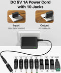5V 1A Power Supply With 10 Interchangeable Jacks, Regulated Switching DC Adapter, Universal 100-240V Input, Plug-And-Play, No-Fuss, Safe, Compact Charger For Low-Voltage Gadgets Like Raspberry Pi, Routers, Cameras, And More. Black 5V 1A DC adapter with 10 interchangeable jacks