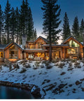 Real Deal Reclaimed Rustic Wood Stain Providing A Hella Smooth Water Based Finish That Reacts Naturally With Tannins To Create An Authentic Weathered Look Perfect For Interior Or Exterior Makeovers In A Convenient 55 Gallon Barrel on a beautiful rustic cabin surrounded by snow and trees.