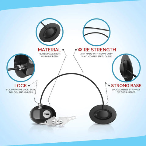 Kid Safe Lock For Refrigerator, Cabinet, Drawer, Freezer And Doors With Two Extra Strong Adhesives, showing lock components and features.