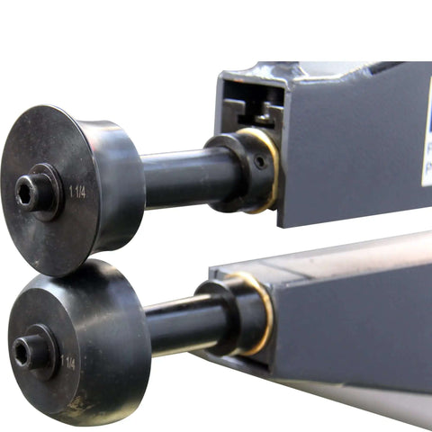 Close-up of 36 Inch Throat Electric Bead Roller for Sheet Metal showing rollers for 20 gauge capacity motorized forming machine