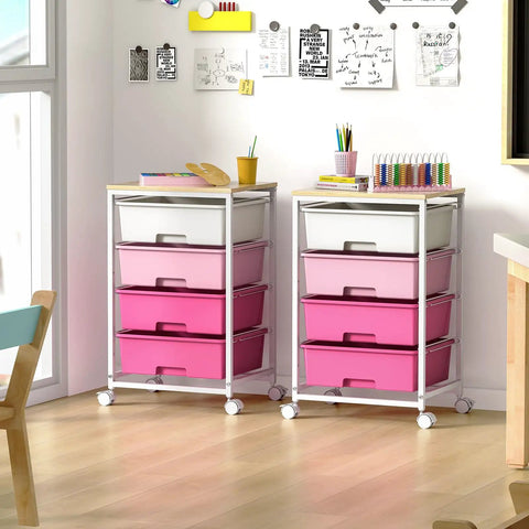 Slick Four Drawer Rolling Storage Cart In Bright Pink With Mega Capacity And Super Handy Wheels For Easy Organization Around The House Or Office Making Room Management A Sweet No Brainer Setup Today