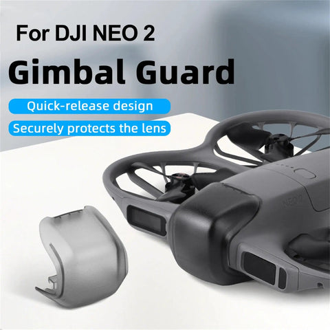 Drone Lens Cover Set For DJI NEO 2, 2 Pack Gimbal Protector Caps on table next to DJI NEO 2 drone