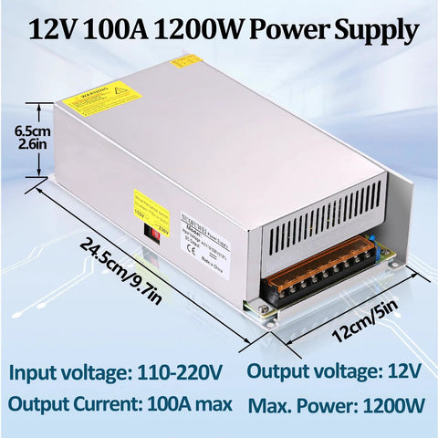 Beefy 12V 100A 1200W Switching Power Supply Adapter PSU SMPS With 110V And 220V Input For Motors Pumps LEDs CCTV Security Cameras Car Stereos And Other 12V Devices Industrial Grade Converter