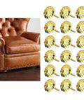 Top Tier 500 Piece Gold Metal Upholstery Tacks For Furniture Reupholstering And Cork Boards on brown leather chair.